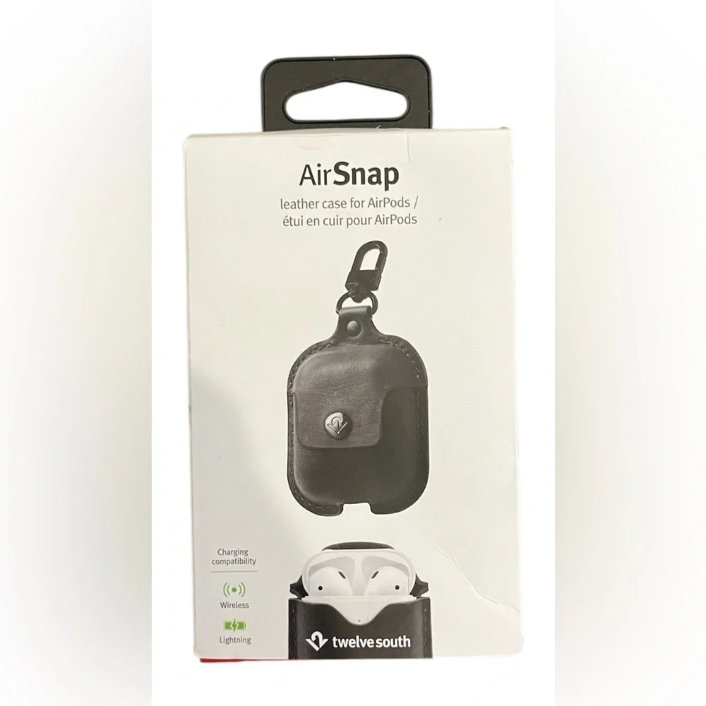 NEW Twelve South AirSnap AirPods Black Grand Leather Case w/Clip